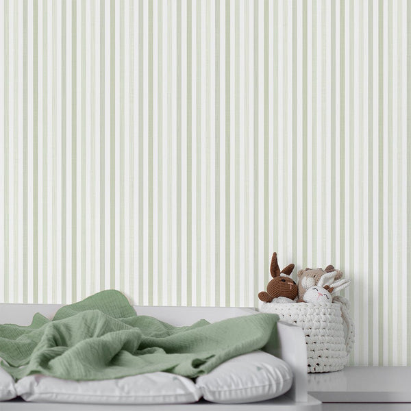 Pastel Green Stripes Wallpaper S005 - CostaCover - Peel and stick Removable Wallpaper - accent wallpaper - adhesive wallpaper - baby bedroom