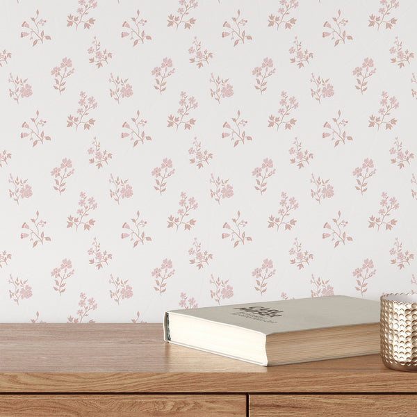 Blush Pink Farmhouse Floral Wallpaper CC370