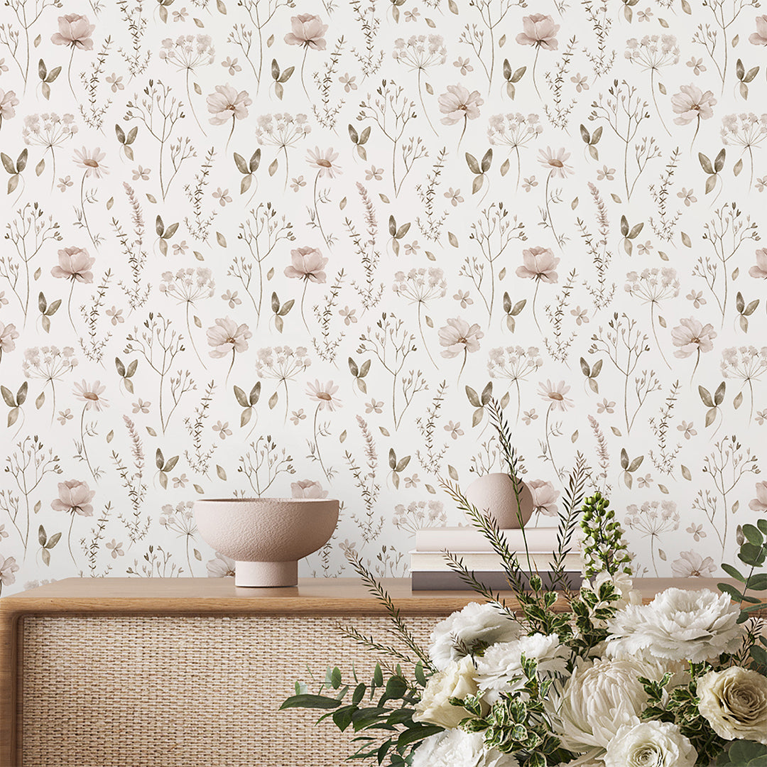 Neutral Floral Wallpaper S065