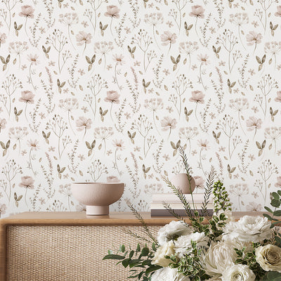 Neutral Floral Wallpaper S065