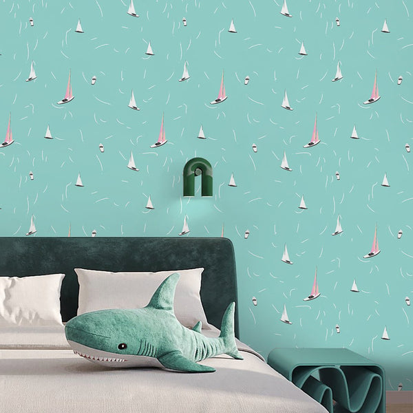 Tiny Turquoise Sailboats Wallpaper A084 - CostaCover-Peel and stick Removable Wallpaper-abstract wall art-abstract wallpaper