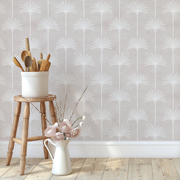 Blush Beige Palm Tree Wallpaper L008