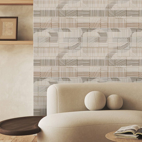 Beige Brown Stripes Wallpaper A009 - CostaCover - Peel and stick Removable Wallpaper - about walls - Abstract - Abstract Labyrinth Lines