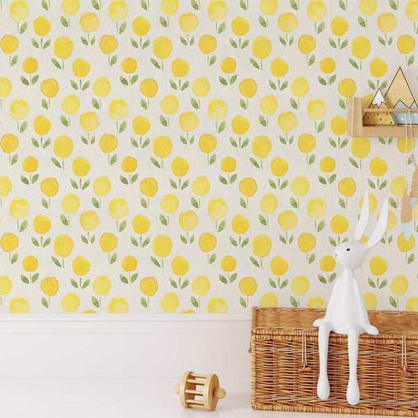 Watercolor Yellow Marigold Wallpaper CC152 - CostaCover - Peel and stick Removable Wallpaper - adhesive wallpaper - Backsplash panels - bathroom wallpaper
