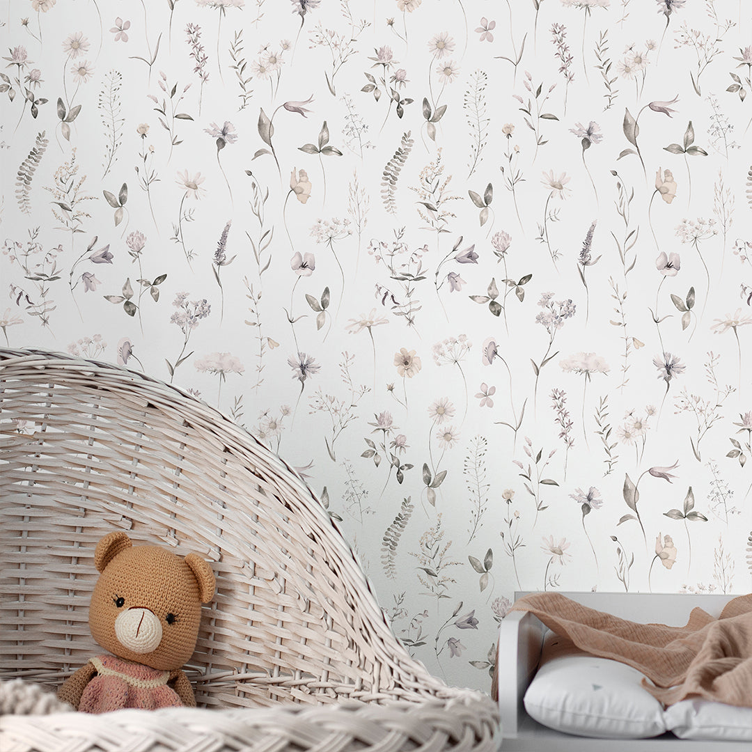 Tiny Neutral Wildflowers Wallpaper S064