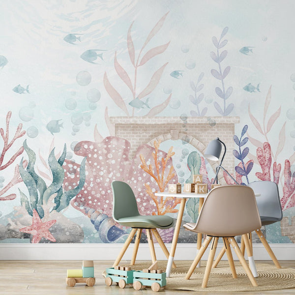 Colored Coral Wall Mural SM061 - CostaCover - Peel and stick Removable Wallpaper - accent wallpaper - adhesive wallpaper - baby bedroom