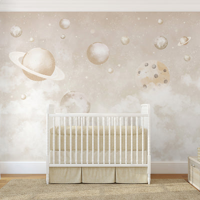 Beige Planets in Space Wall Mural SM086