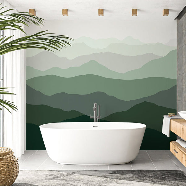 Green Abstract Mountains Wall Mural WM040 - CostaCover - Peel and stick Removable Wallpaper - Abstract - abstract lines - abstract wall art