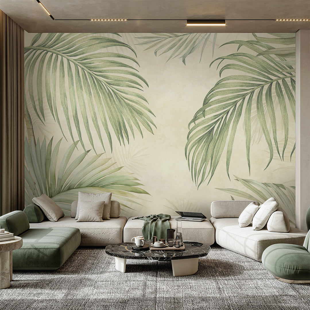 Beige Tropical Palm Leaf Wall Mural AM176