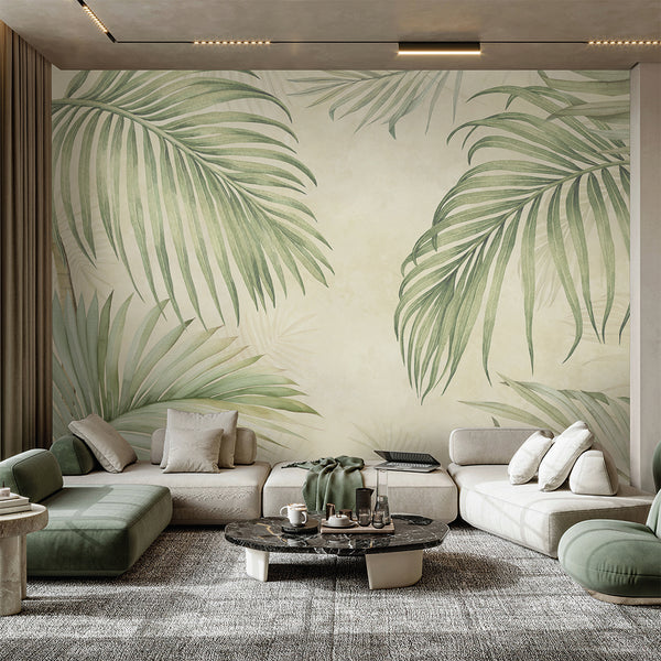 Beige Tropical Palm Leaf Wall Mural AM176