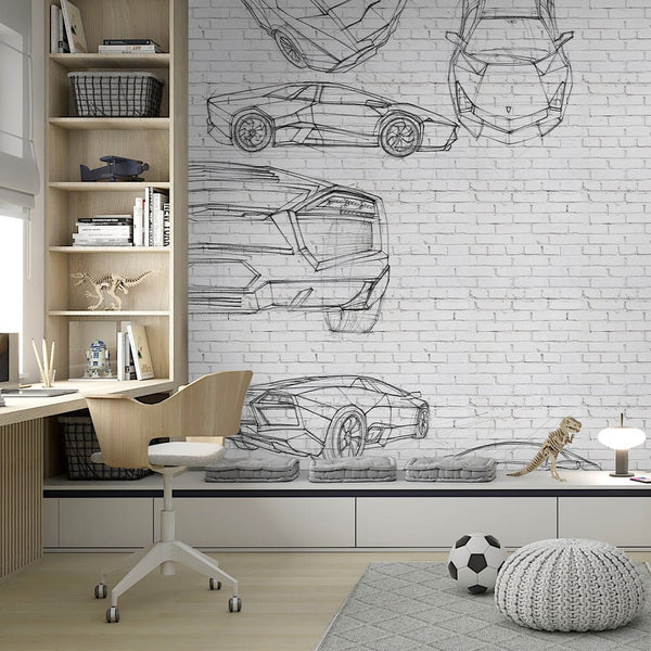 Car Sketch Art Wall Mural CCM191 - CostaCover - Peel and stick Removable Wallpaper - Abstract - abstract mural - abstract paint