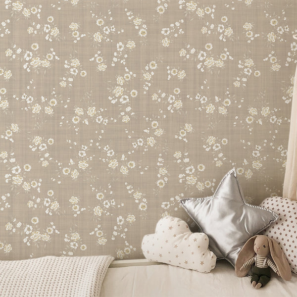 Beige Floral Wallpaper W178