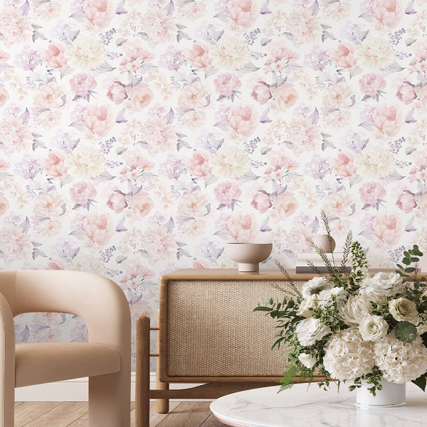Pink Yellow Flower Bouquet Wallpaper S061 - CostaCover - Peel and stick Removable Wallpaper - abstract wallpaper - accent wallpaper - adhesive wallpaper