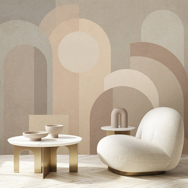 Beige Geometric Shapes Wall Mural AM001 - CostaCover - Peel and stick Removable Wallpaper - about walls - Abstract - abstract arches