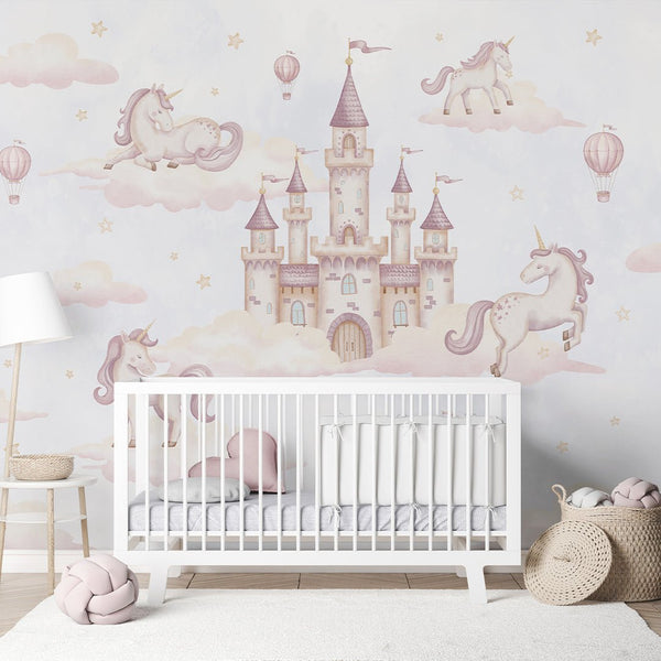 Airy Kingdom & Unicorns Wall Mural AM135 - CostaCover-Peel and stick Removable Wallpaper-accent wallpaper-adhesive wallpaper-baby bedroom