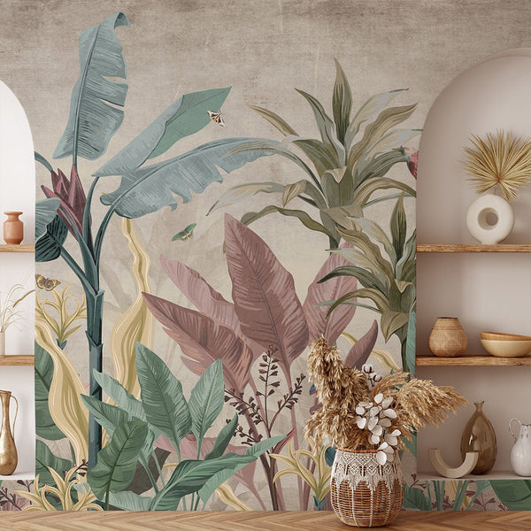 Vintage Palm Leaves Wall Mural CCM166 - CostaCover - Peel and stick Removable Wallpaper - Abstract - accent wallpaper - adhesive wallpaper