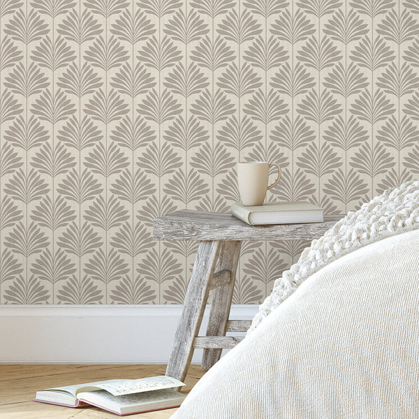 Taupe Beige Coastal Leaves Wallpaper L065