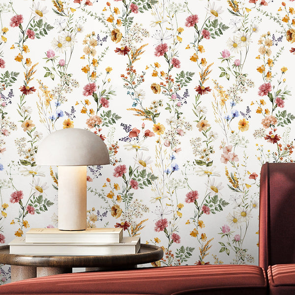 Elegant Red Yellow Wildflowers Wallpaper S074
