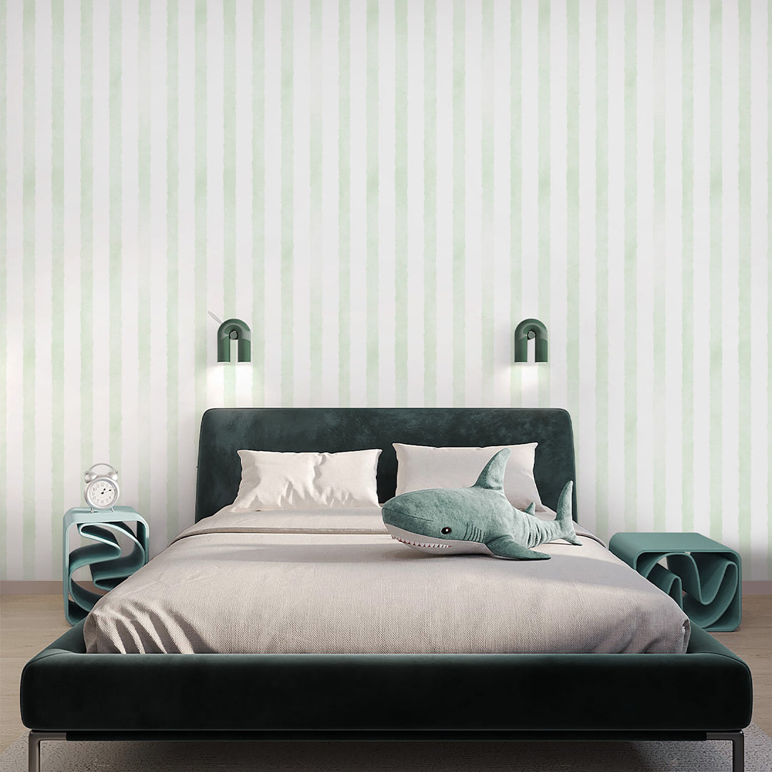 Green Watercolor Stripes Wallpaper A059