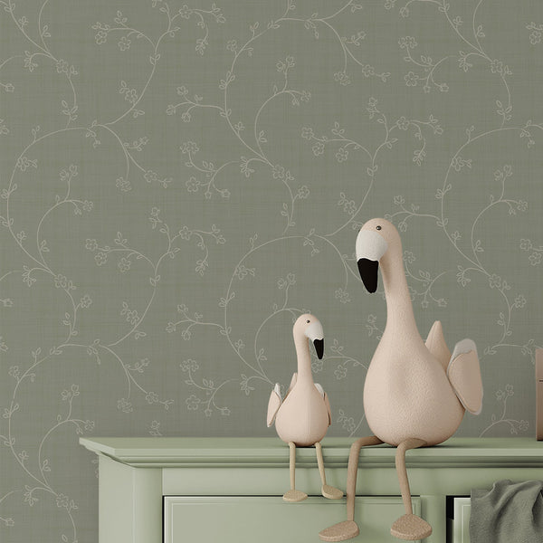 Sage Green Floral Vine Wallpaper L115