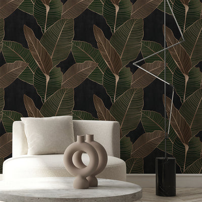 Dark Green Banana Leaves Wallpaper CC364