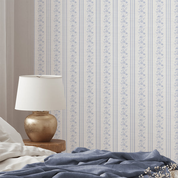 Blue Floral Stripe Wallpaper L129