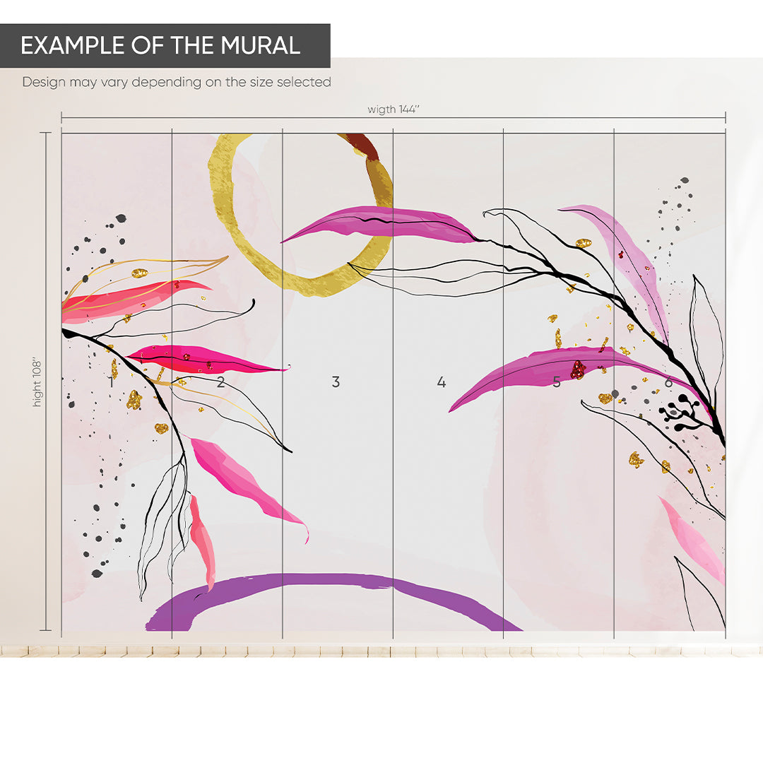 Pink Line Art Branches Wall Mural CCM100