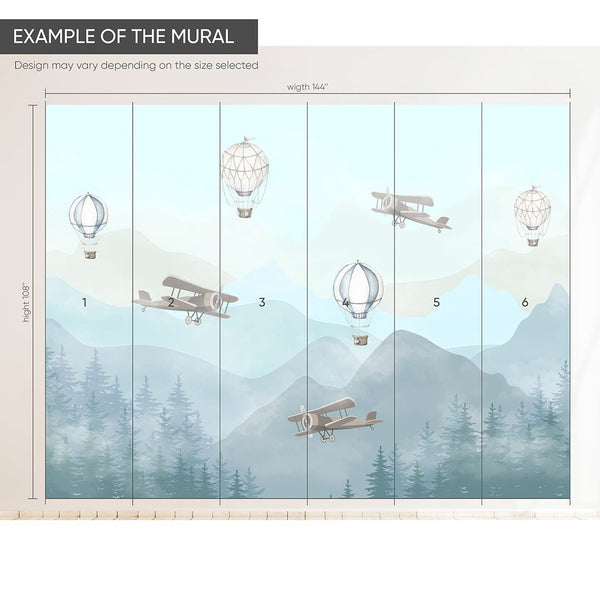 Air Balloons, Airplanes and Mountains Wall Mural CCM088 - CostaCover - Peel and stick Removable Wallpaper - accent wallpaper - adhesive wallpaper - adhesive wallpaper design