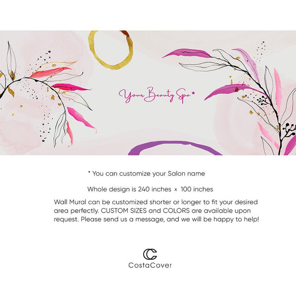 Pink Line Art Branches Wall Mural CCM100 - CostaCover - Peel and stick Removable Wallpaper - abstract lines - abstract wallpaper - accent wallpaper