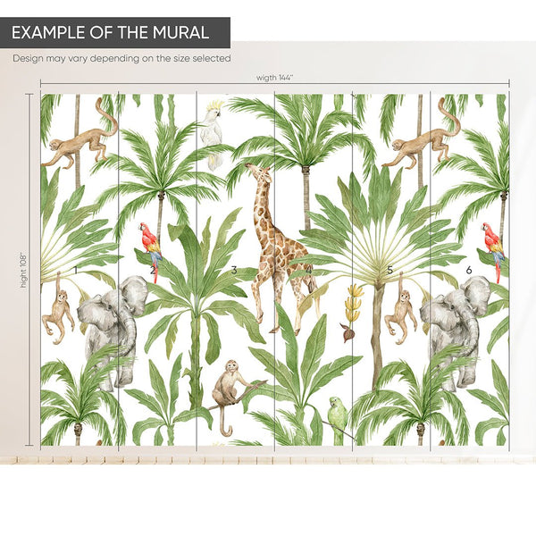 Animal Safari Wall Mural CCM066 - CostaCover - Peel and stick Removable Wallpaper - accent wallpaper - adhesive wallpaper - animal print