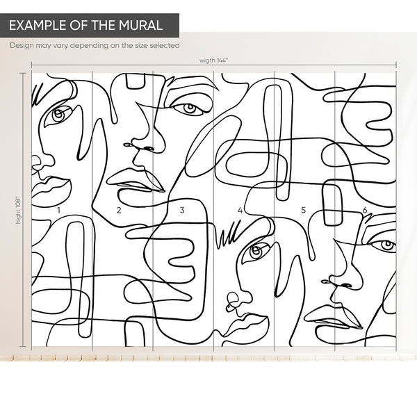 Abstract Female Faces Wall Mural CCM036 - CostaCover - Peel and stick Removable Wallpaper - accent wallpaper - art deco peel and stick wallpaper - Art Deco Removable Wallpaper