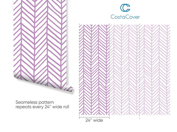 Purple Chevron Herringbone Wallpaper CC132 - CostaCover - Peel and stick Removable Wallpaper - arrow feather - Backsplash panels - bathroom wallpaper