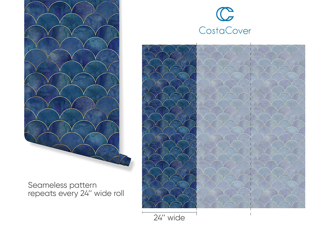 Watercolor Blue Scallops Wallpaper CC190