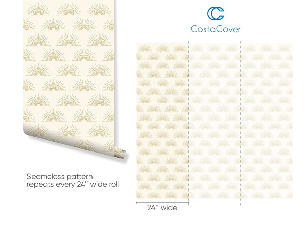 Golden Boho Sun Wallpaper CC272 - CostaCover - Peel and stick Removable Wallpaper - Abstract Beige Gold Stripes Waves Removable Wallpaper near me - Abstract Beige Gold Stripes Waves Removable Wallpaper price - abstract wallpaper