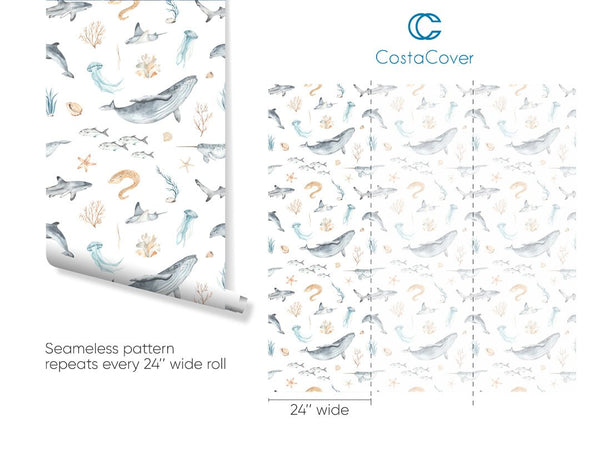 Under Sea Ocean Fish Wallpaper CC050 - CostaCover - Peel and stick Removable Wallpaper - accent wallpaper - adhesive wallpaper - adhesive wallpaper design