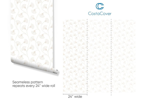 Art Deco Beige Blooms Wallpaper CC210 - CostaCover - Peel and stick Removable Wallpaper - adhesive wallpaper - art deco - art deco bathroom