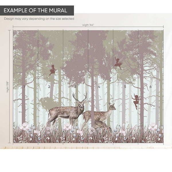Fairy Forest with Animals Wall Mural CCM018 - CostaCover - Peel and stick Removable Wallpaper - accent wallpaper - baby bedroom - bedroom interior