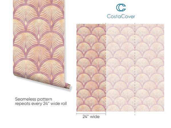 Pink Art Deco Scallops Wallpaper CC181 - CostaCover - Peel and stick Removable Wallpaper - 