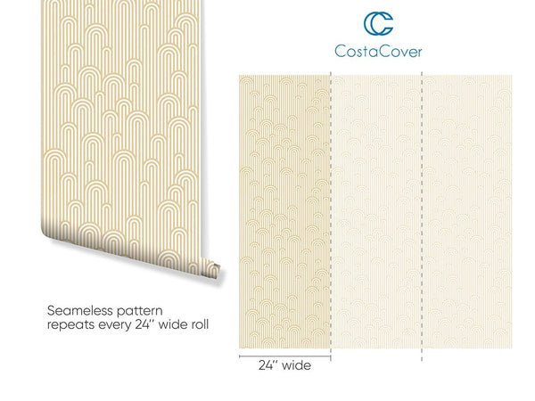 Beige Gold Geometric Waves Wallpaper CC012 - CostaCover - Peel and stick Removable Wallpaper - Abstract - abstract wallpaper - adhesive wallpaper