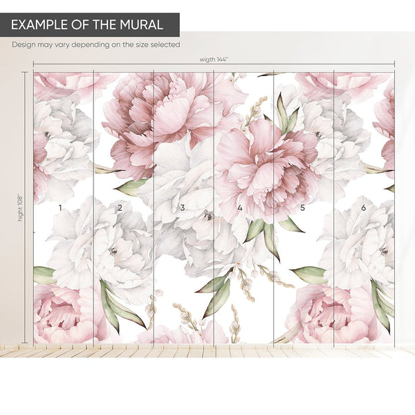 Pastel Pink & White Peony Wall Mural CCM109 - CostaCover - Peel and stick Removable Wallpaper - accent wallpaper - adhesive wallpaper - bathroom wallpaper