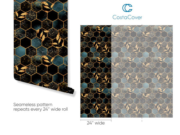 Black Gold Honeycomb Wallpaper CC043 - CostaCover - Peel and stick Removable Wallpaper - abstract wallpaper - accent wallpaper - adhesive wallpaper