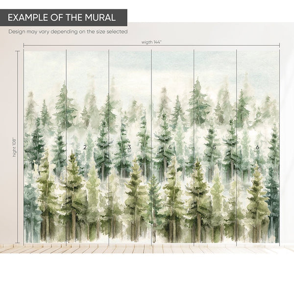 Watercolor Woodland Scenic Wall Mural CCM113 - CostaCover - Peel and stick Removable Wallpaper - accent wallpaper - adhesive wallpaper - baby wallpaper