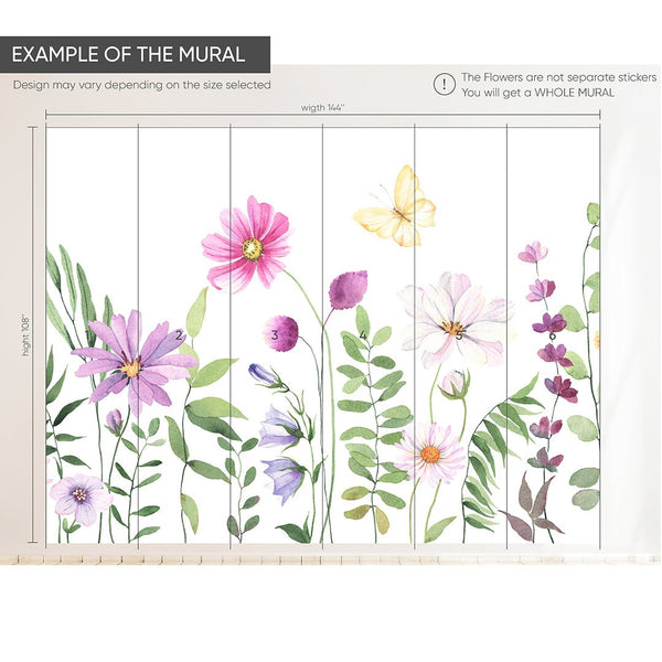 Colorful Wildflowers Wall Mural CCM086 - CostaCover - Peel and stick Removable Wallpaper - accent wallpaper - adhesive wallpaper - baby wall decor