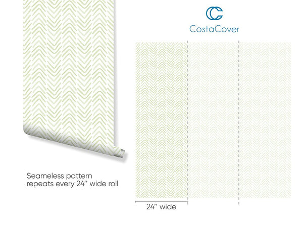 Green Chevron Lines Herringbone Wallpaper CC008 - CostaCover - Peel and stick Removable Wallpaper - Abstract - abstract wallpaper - adhesive wallpaper
