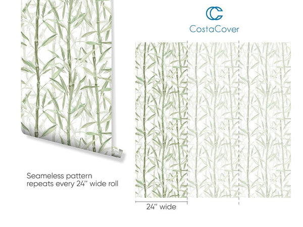 Watercolor Green Bamboo Wallpaper CC025 - CostaCover - Peel and stick Removable Wallpaper - adhesive wallpaper - bathroom wallpaper - bedroom interior