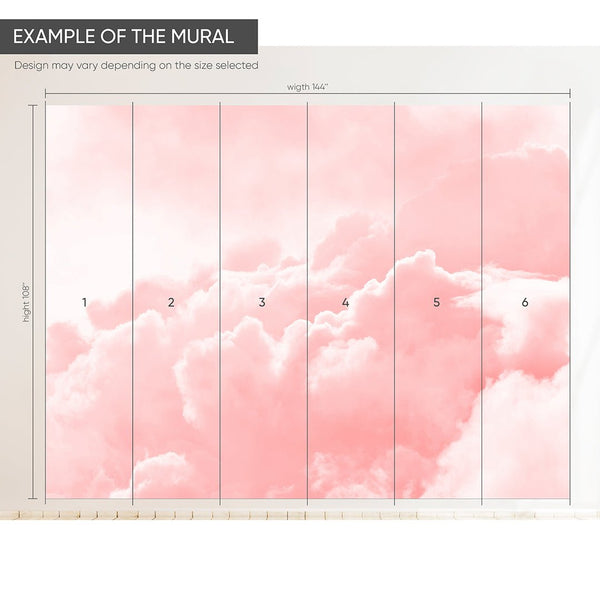 Pastel Pink Sky & Clouds Wall Mural CCM021 - CostaCover - Peel and stick Removable Wallpaper - abstract wallpaper - accent wallpaper - adhesive wallpaper