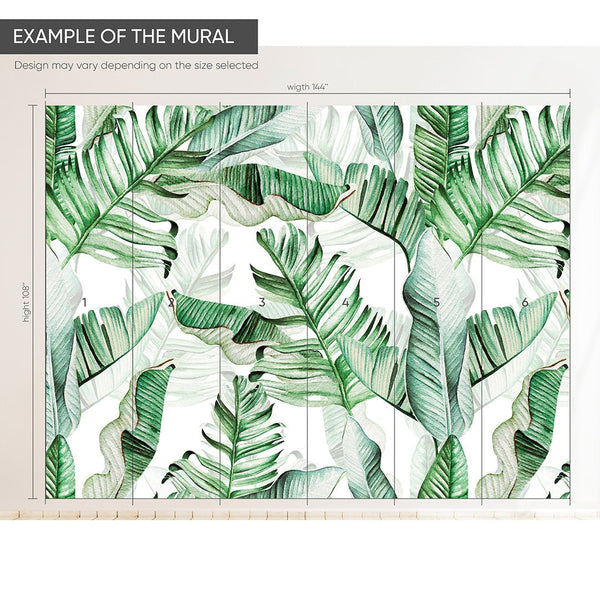 Watercolor Tropical Leaves Wall Mural CCM049 - CostaCover - Peel and stick Removable Wallpaper - accent wallpaper - adhesive wallpaper - banana leaves