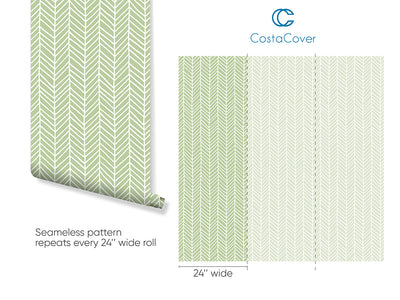 Self Adhesive Green Chevron Lines Herringbone Removable Wallpaper CC032