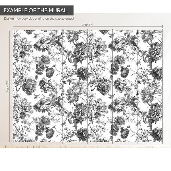 Black & White Flowers Wall Mural CCM052 - CostaCover - Peel and stick Removable Wallpaper - 3d wall murals - abstract wall art - accent wallpaper