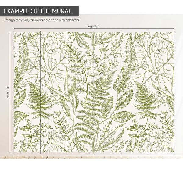 Light Green Fern Wall Mural CCM082 - CostaCover - Peel and stick Removable Wallpaper - accent wallpaper - adhesive wallpaper - bathroom wallpaper